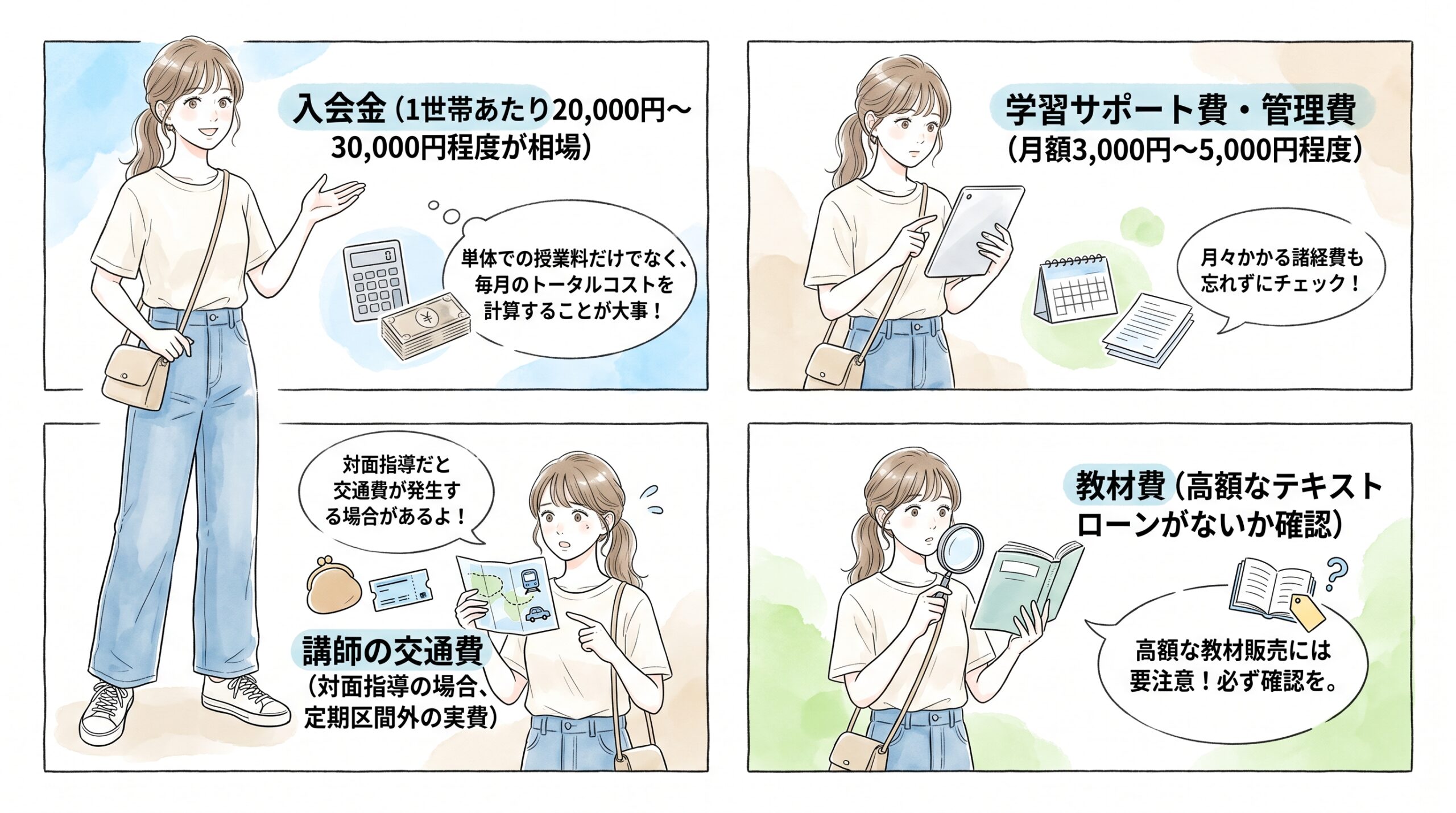 料金体系の明確さとトータルコスト(月謝・入会金・交通費・管理費)