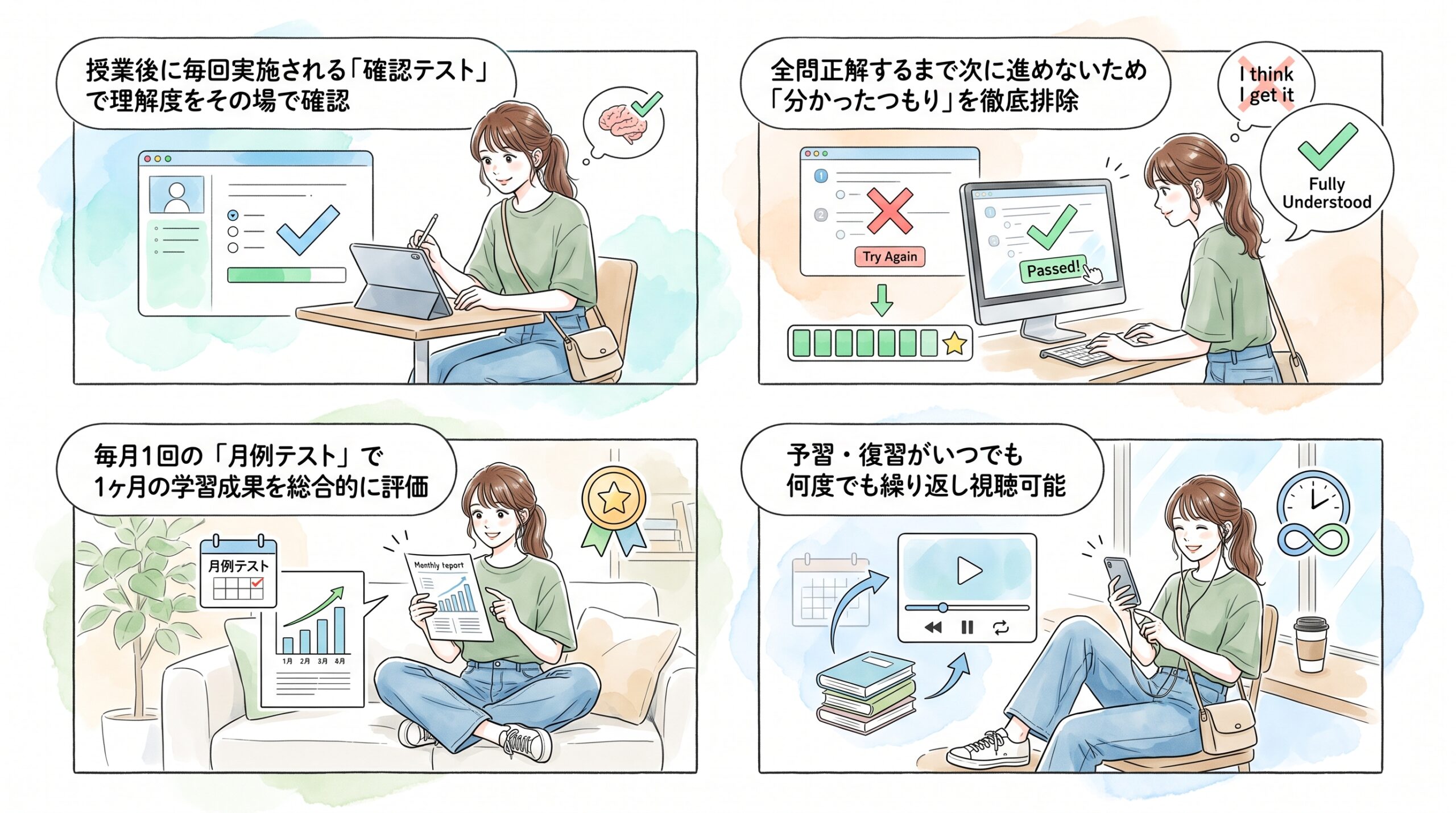 毎月の「標準・ハイレベルテスト」で学習進度と定着度をチェック