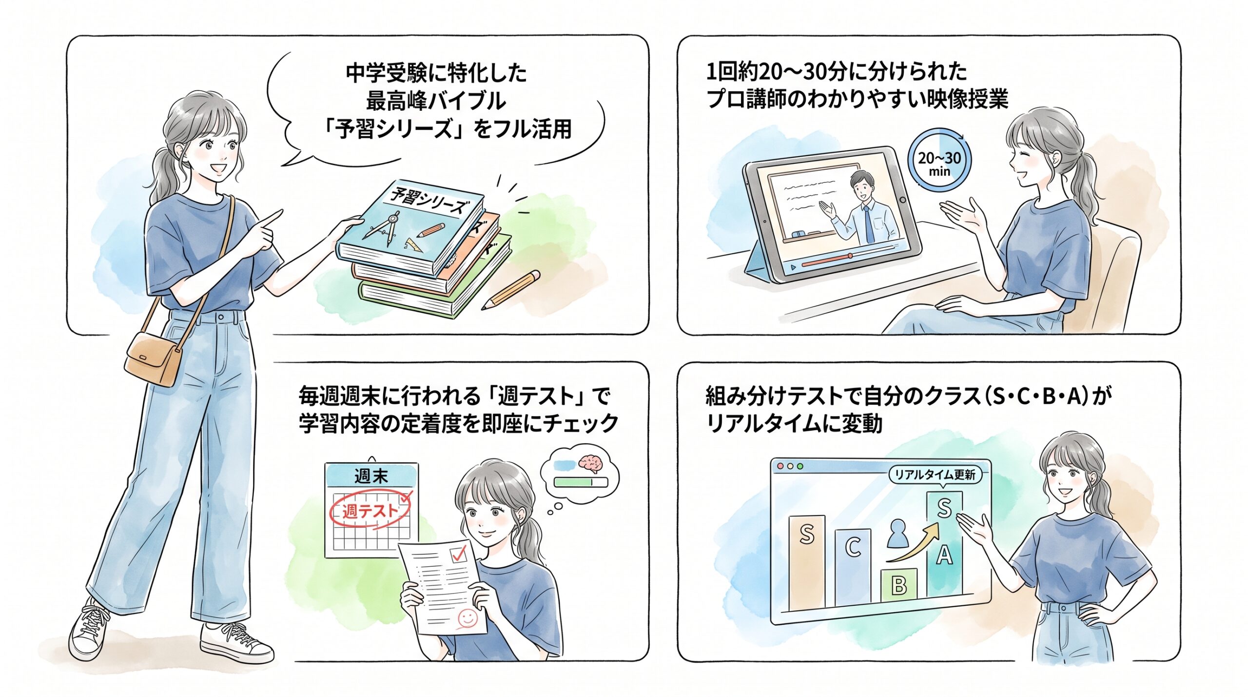 予習ナビの映像授業と週テストで通塾と同等の学力を定着