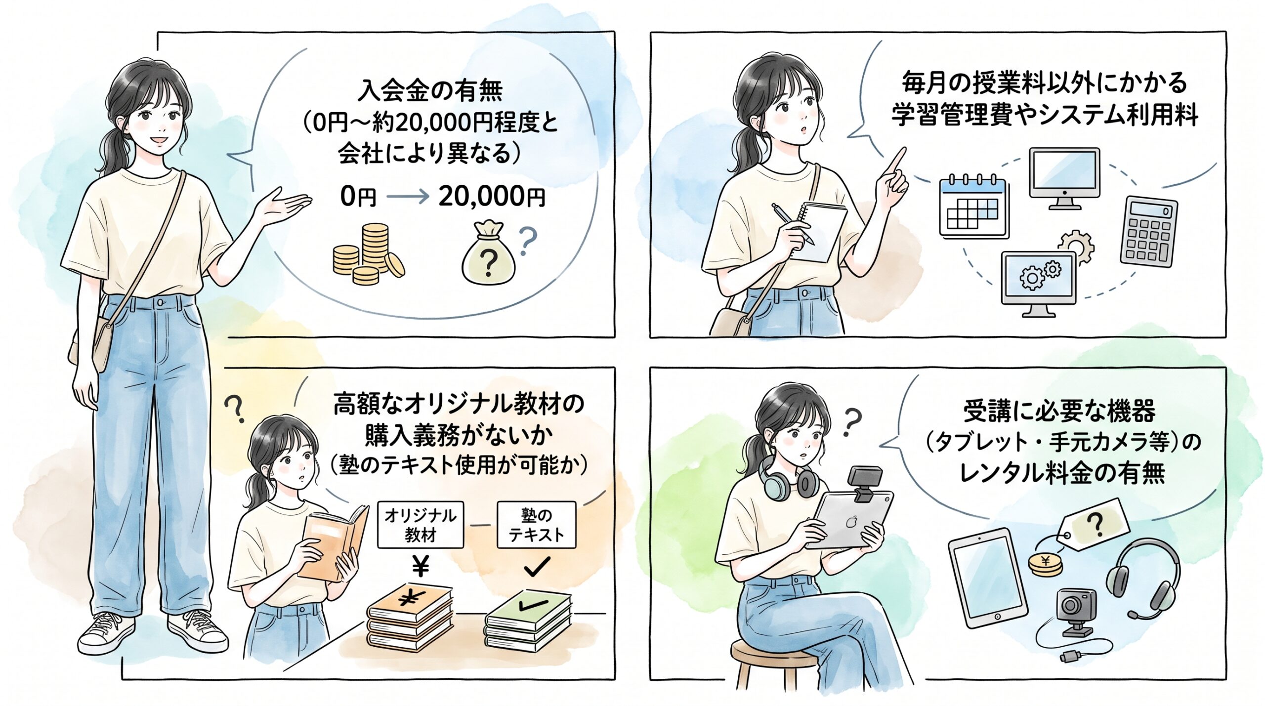 月額授業料と教材費・管理費を含む総額の安さで選ぶ
