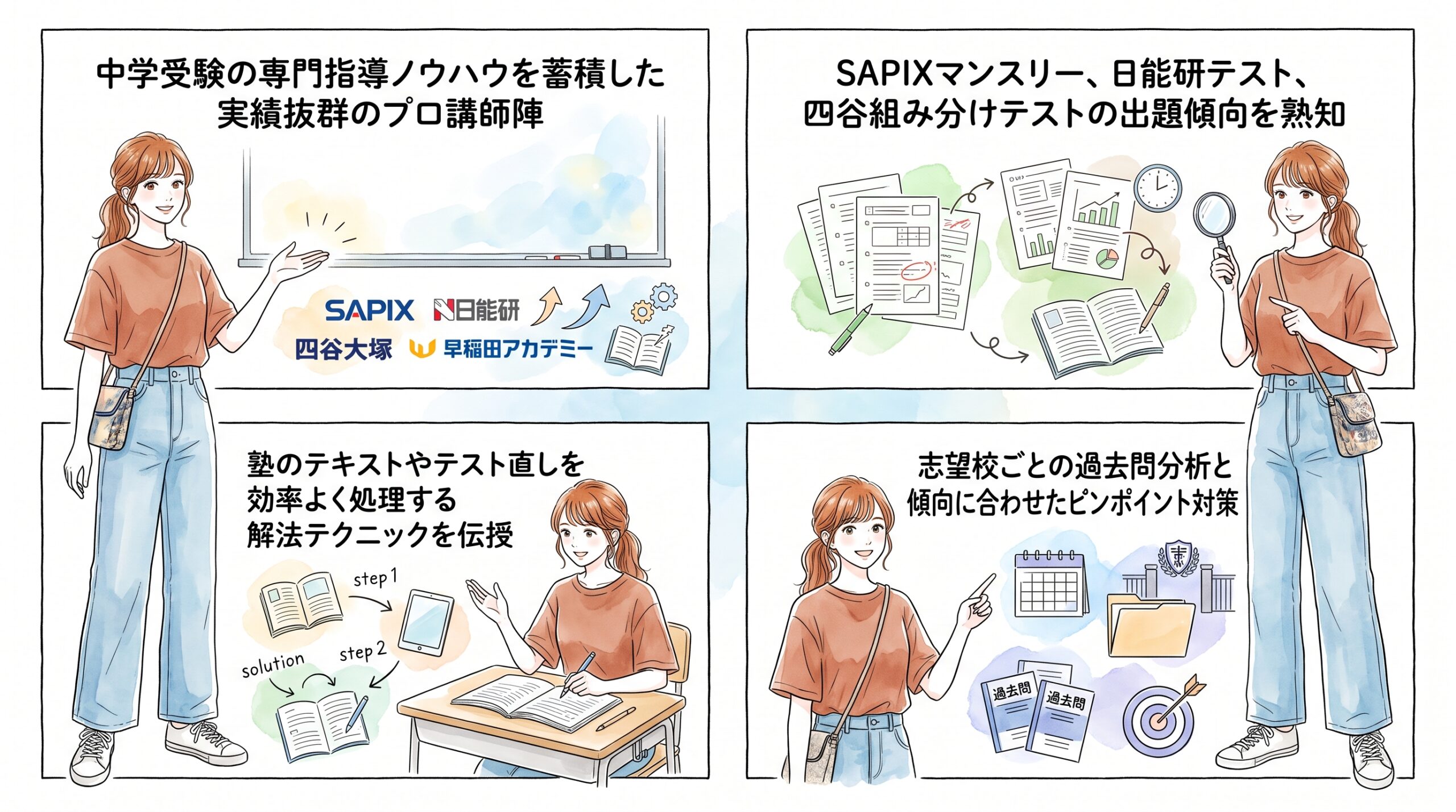 大手中学受験塾のテスト対策や公開模試の成績向上サポート