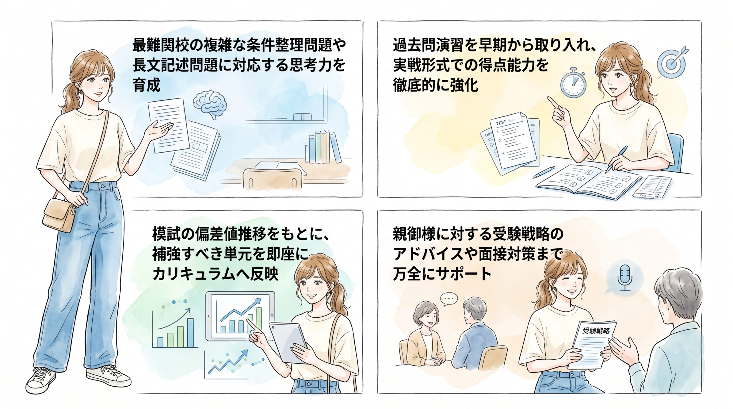 志望校の難易度に合わせた最適カリキュラムと過去問対策