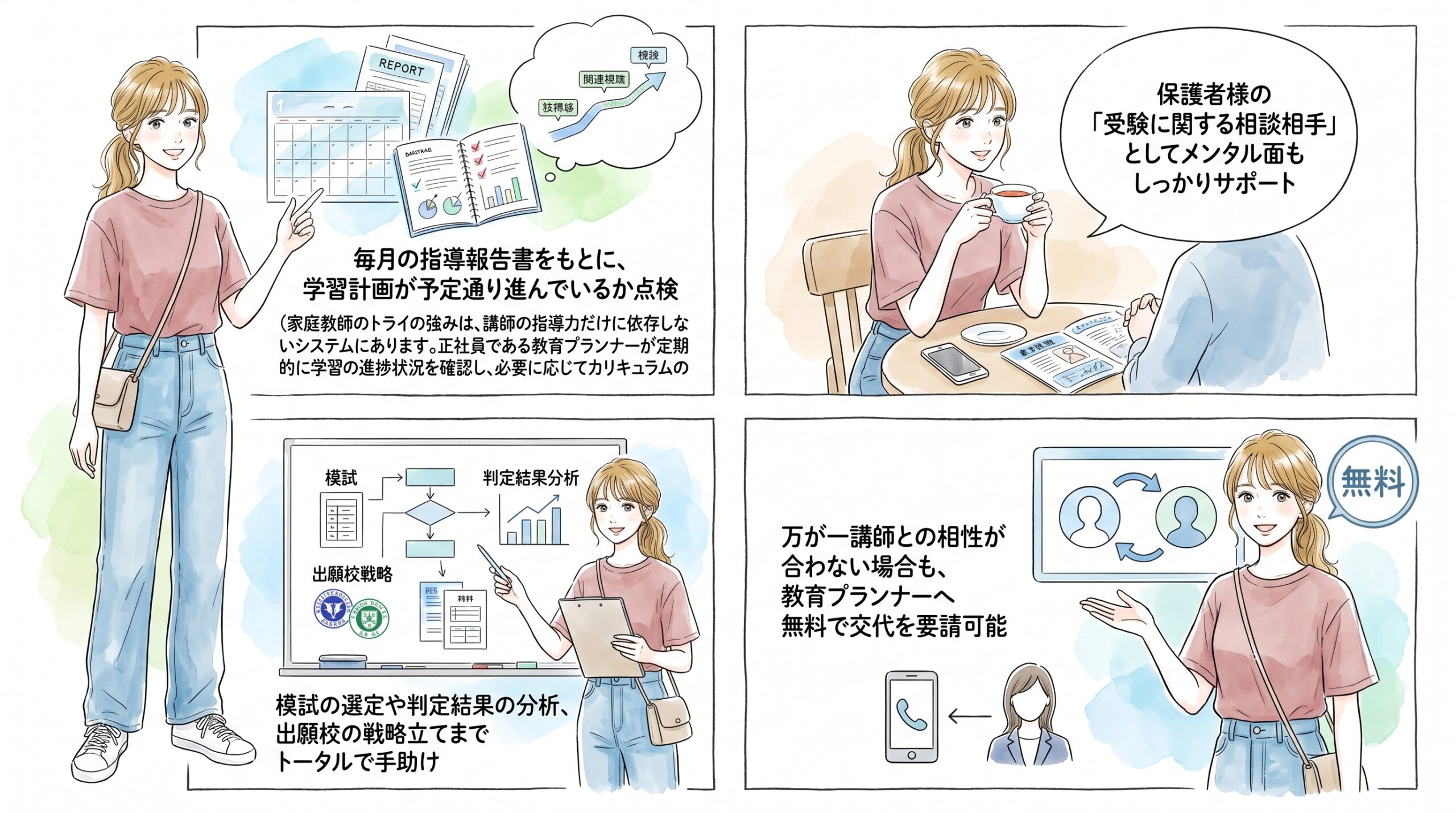 担当教育プランナーによる学習管理と保護者サポート