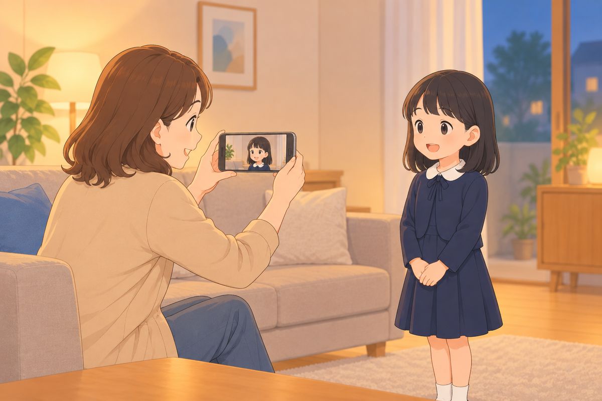 面接練習をスマホで録画する母親