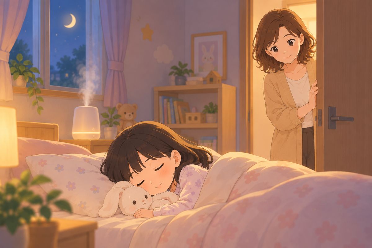 加湿器のある部屋で眠る子ども
