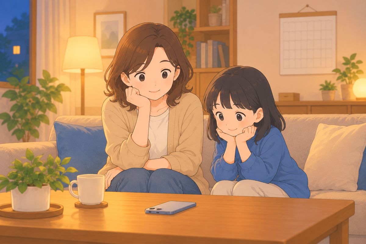 連絡を待つ親子