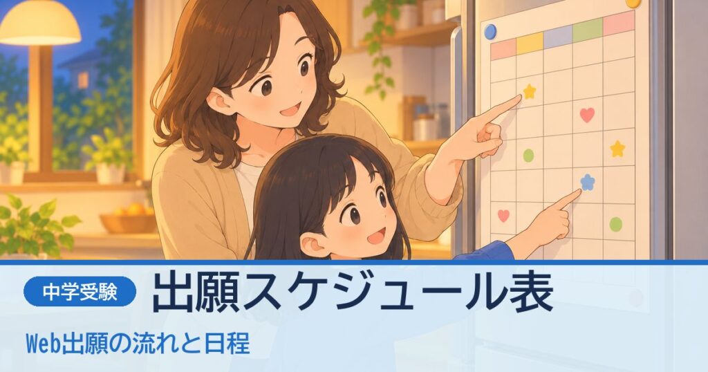 冷蔵庫の予定表を一緒に見る親子