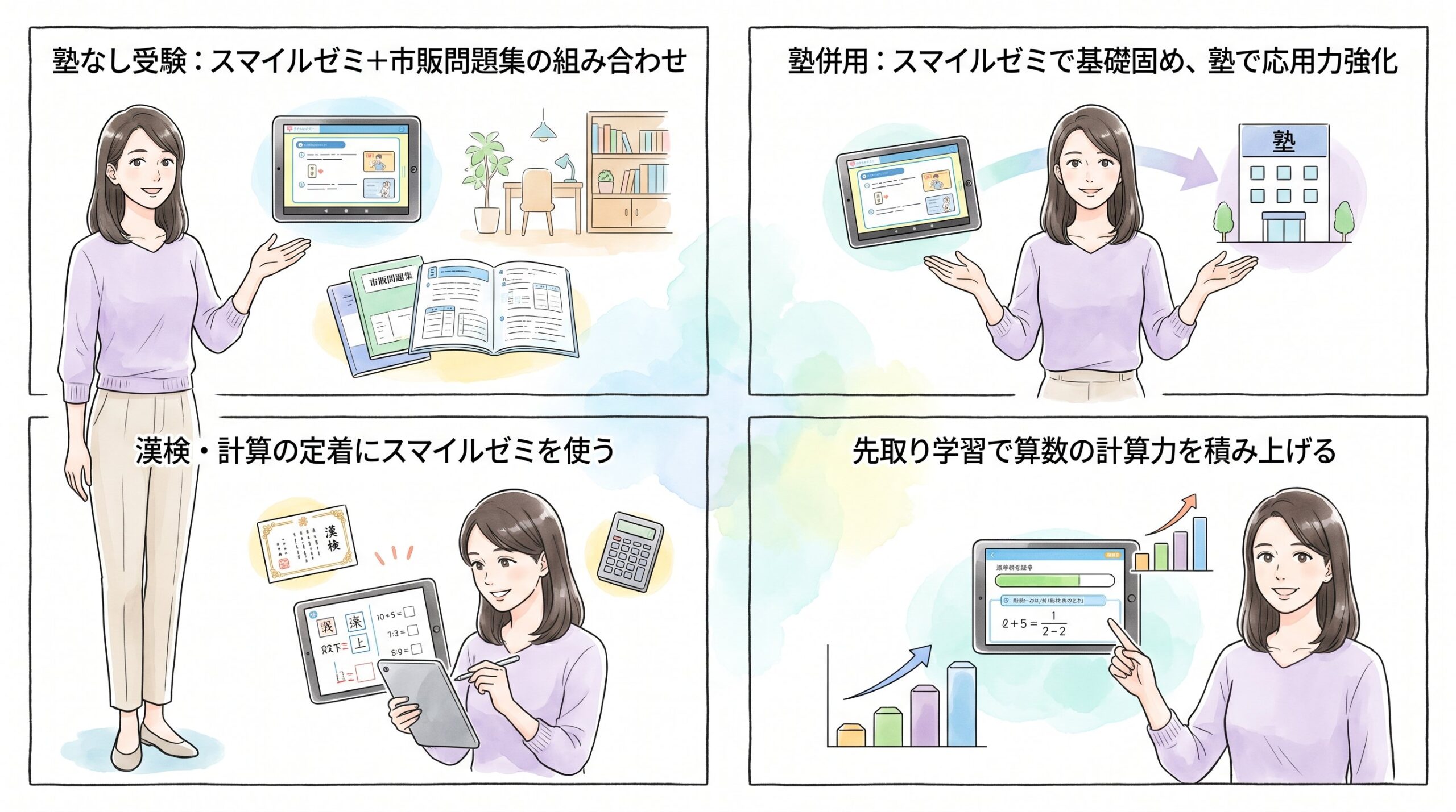 塾なし受験・塾併用それぞれでの使い分け方のイメージ画像