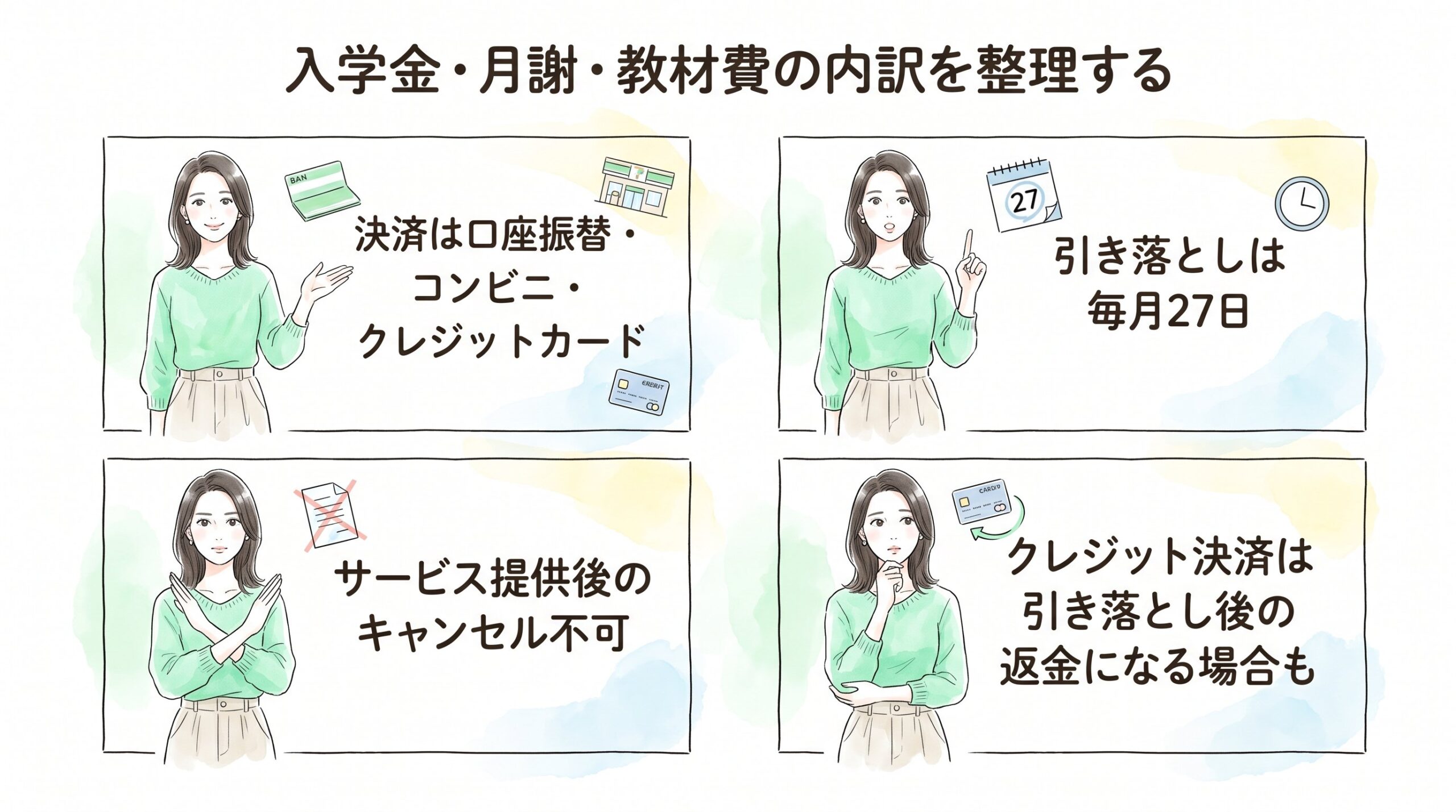 入学金・月謝・教材費の内訳を整理するのイメージ画像